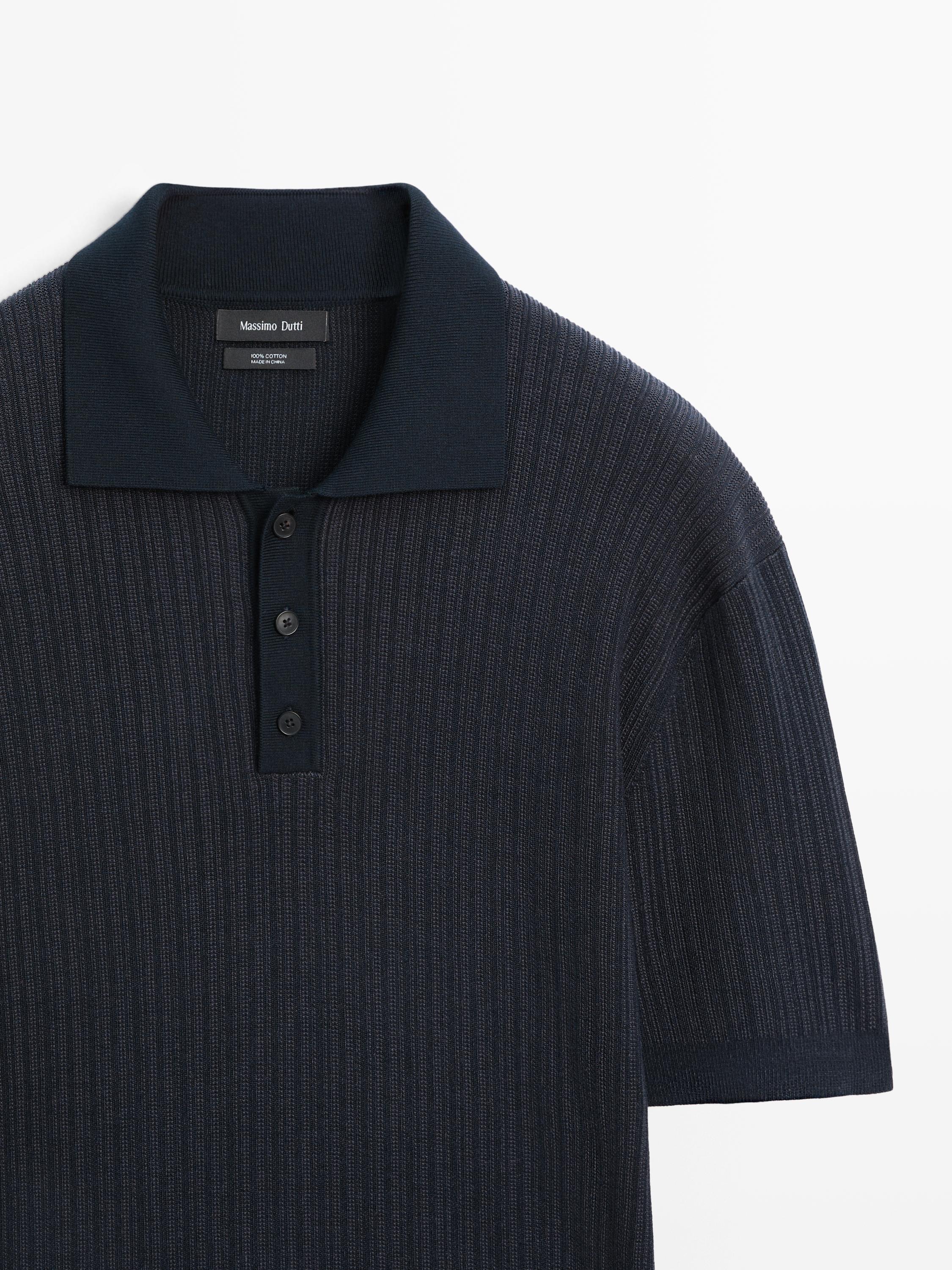 Short sleeve textured knit polo shirt